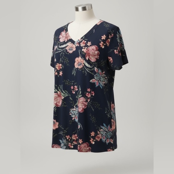 Umgee Tops - Umgee Black Floral Short Sleeve Blouse | Size L |Boho Chic Tunic Top